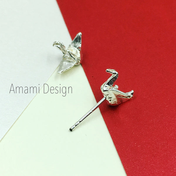 Heiwa (Peace) Crane -Sterling silver stud earrings